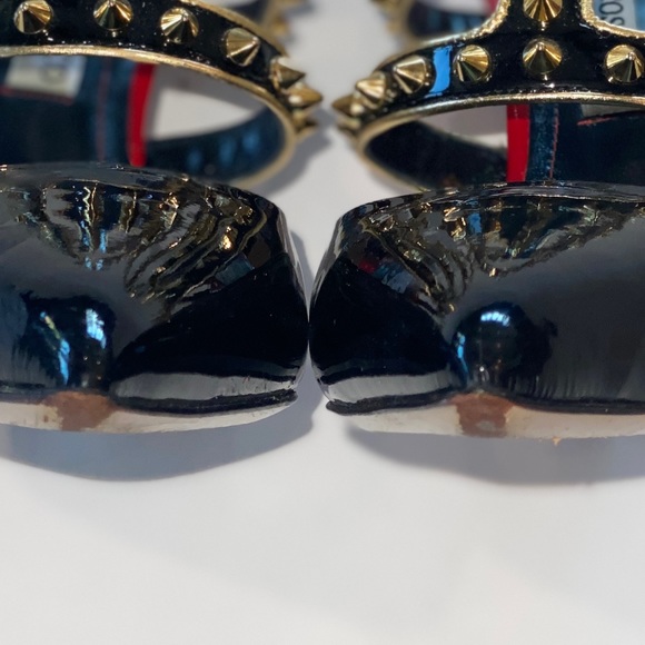 Francesco Sacco Black Patent w/Gold Studs & Red Trim, Ankle Strap, Sz 7.5, Italy - Picture 14 of 15